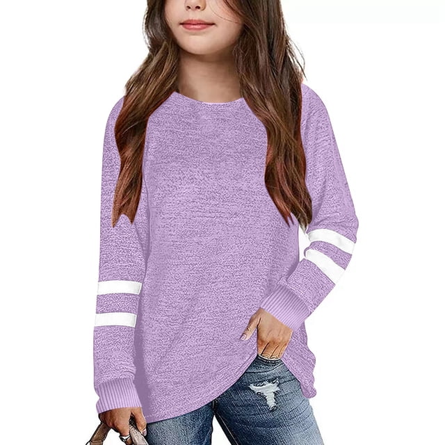 T-Shirts pour Enfants pour Enfants Violet Pâle Chandail à Manches Longues Filles T-Shirts à Col Rond Hauts d'Automne Tees Coton Chandail pour Enfants Filles 5-6 Ans Vêtements