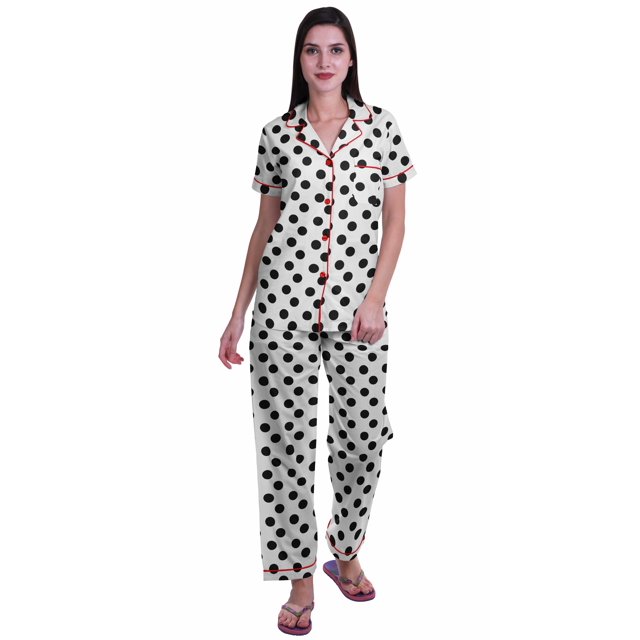 Moomaya Chemises de Pyjama avec Poches pour Femmes Ensemble de Pyjama en Coton Imprimé Vêtements de Nuit