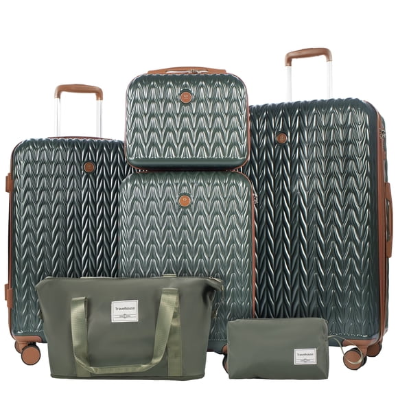 Travelhouse Ensemble de Bagages 6 Pcs Valise Rigide Cadenas TSA Roues Pivotantes 6 Pcs Hardshell Bagage avec Sac de Sport. (Vert)