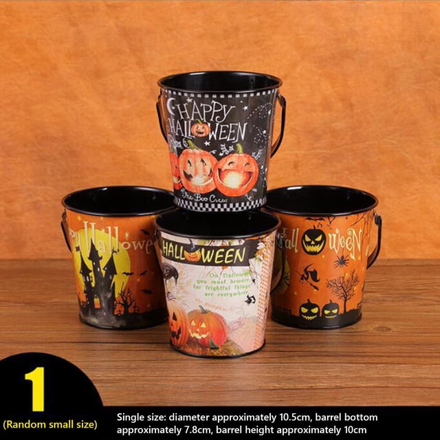 Halloween Candy Bucket,Halloween Pumpkin Bucket,1Pc Random Patterns Iron Halloween Candy Buckets Pumpkin Storage Pail Halloween Candy Sorting Iron Pail Children Carry Iron Mini Pail