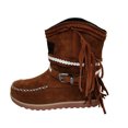 thumbnail image 4 of Round Toe Flat Heel Platform Suede Flat Belt Buckle Fringed Short Boots Women's Boots, 4 of 5