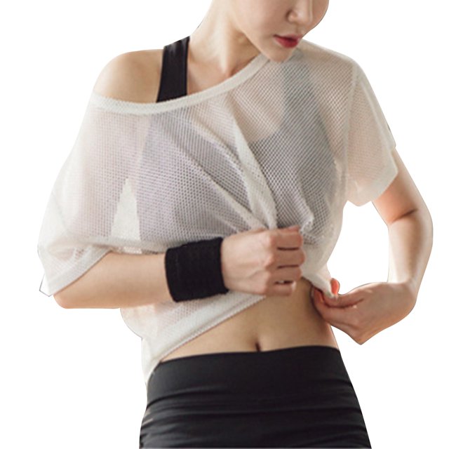 <p>Haut de Couverture Ajouré, T-Shirt en Maille à Manches Courtes Évacuant la Transpiration et à Séchage Rapide pour Femmes pour le Entraînement Physique</p>