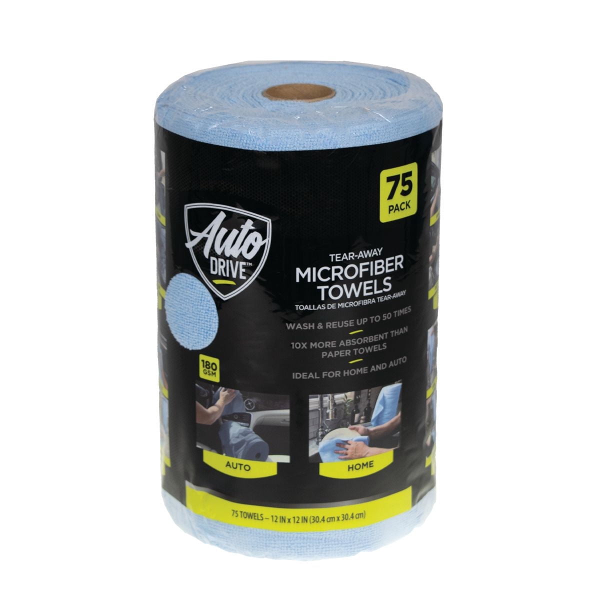 Auto Drive Tear Away Car Wash Multi-Purpose Microfiber Cleaning Towel Roll 75pc, Blue, Gray