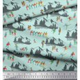 thumbnail image 2 of Soimoi Green Rayon Fabric Humans,Sleigh & Mountains Holiday Decor Fabric Printed Yard 56 Inch Wide, 2 of 3
