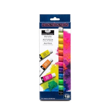 Royal & Langnickel - Essentials Ensemble de peinture acrylique 12 ml, néon, 12 couleurs