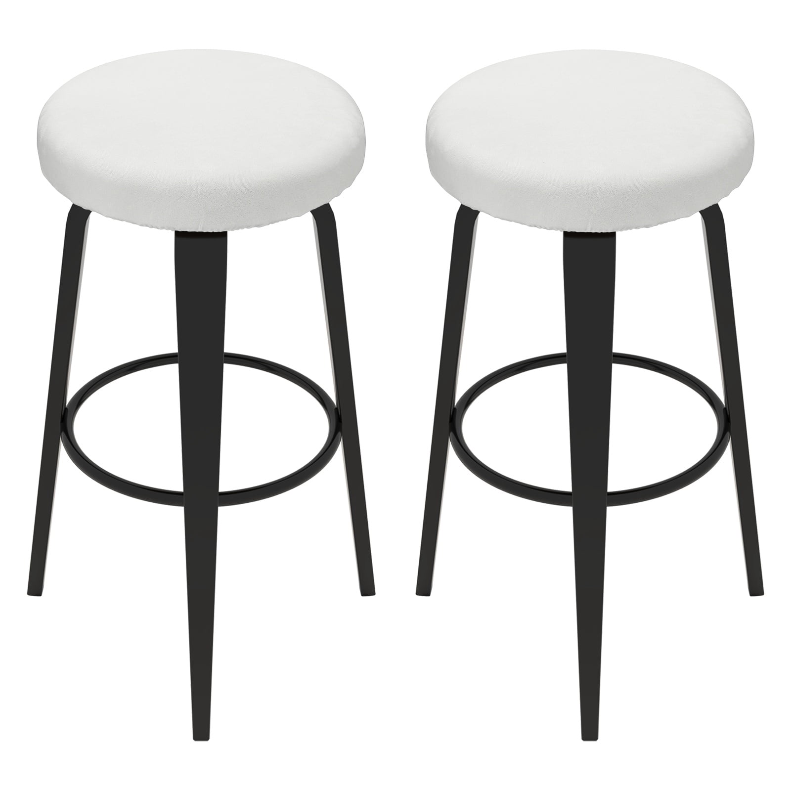 Uxcell 2 Pcs Velvet Bar Stool Covers, 14-18 Inch Round Bar Stool Cover with Elastic Band Stretch Chair Seat Cover Washable Slipcovers for Round Stool Chair, White