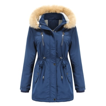 Hjcommed Womens Warm Long Coat Hoodies Collar Jacket Slim Winter Parkas Outwear Coats Pink M