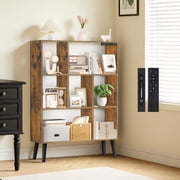 OUTONLIFE 7-cube Bookcase Open Storage Shelf with 4 Tapered Legs, Freestanding Display Rack with Light for Living Room, Study Room(Brown)