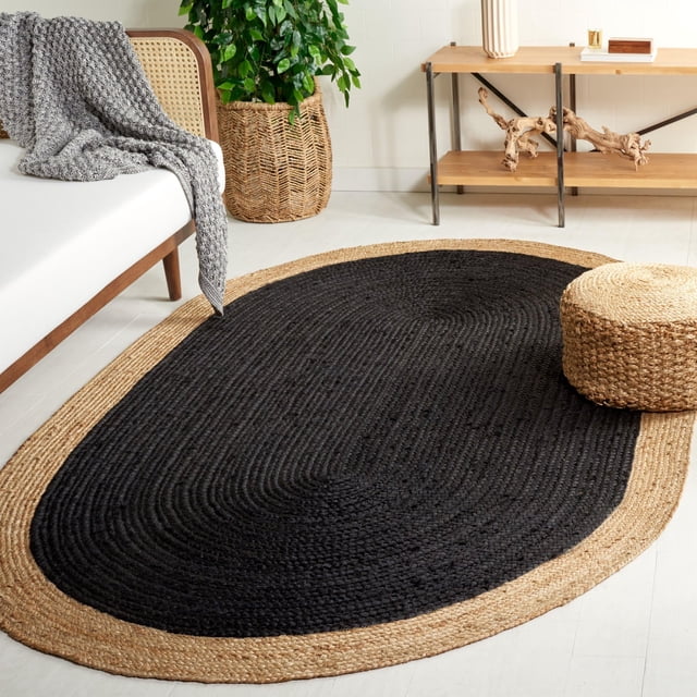 Indian Handmade Braided Inner Black Natural Jute Area Rug, Home Décor Rug, Jute Rug for Bedroom, Dining Room, living room, Doormat Rug Size - 4' x 6' Oval (120 cm x 180 cm)