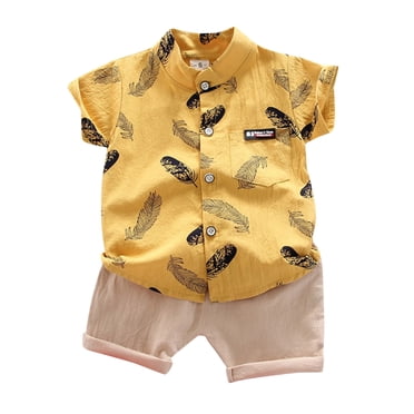 MIASHUI Toddler Boy Cotton Summer Short Sleeve T-Shirt and Short Set,Yellow,6-12 Months