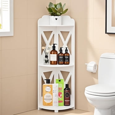 YOYTOO Étagère d'Angle à 3 Niveaux, Étagères de Rangement Autoportantes pour Salle de Bain, Étagère de Douche Bibliothèque pour Petit Espace Comptoir