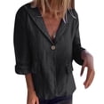 thumbnail image 1 of MIASHUI Loose Fit Solid Color Button-Up Notched Collar Linen Blend Blazer Cardigan for Women Bohemian Style Lightweight Jacket Black,XL, 1 of 7