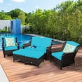 thumbnail image 3 of Patiojoy 5 PCS Patio Rattan Sectional Sofa Set Outdoor Furniture Conversation Set Cushioned Loveseat Sofa Ottoman Turquoise, 3 of 9