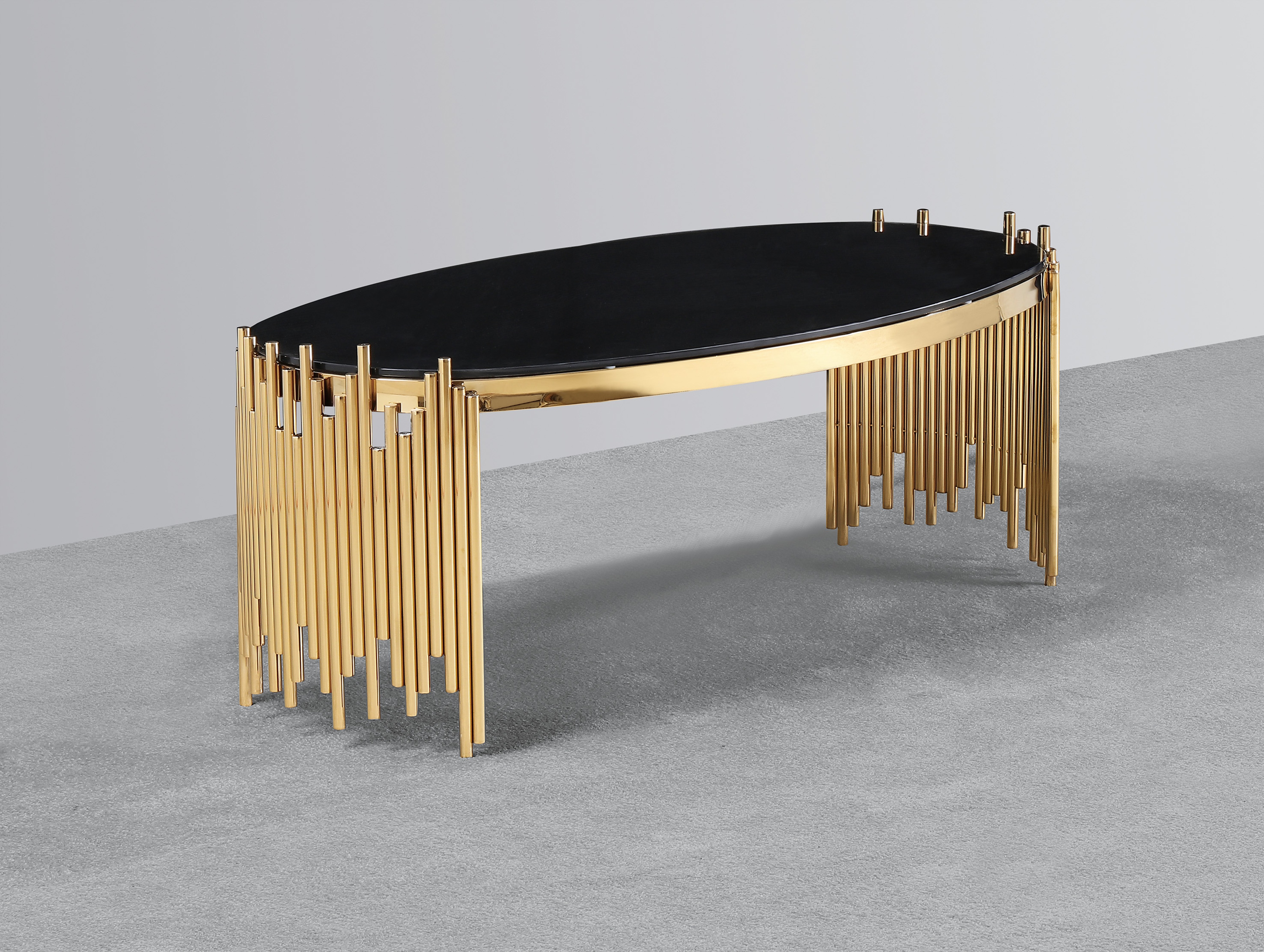 Table basse K-Living Venus avec plateau en verre noir et base en acier inoxydable poli doré