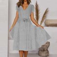 thumbnail image 2 of Penkiiy Robe Midi pour Femmes 2024 Été Décontractée à Fleurs à Manches Courtes Smockée Robes Midi Boho à Col en V Robes de Plage Soleil L Gris, 2 of 8