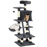 PawHut Cat Tree for Indoor Cats with Cat Condo, Hammock, Bed, Dark Grey