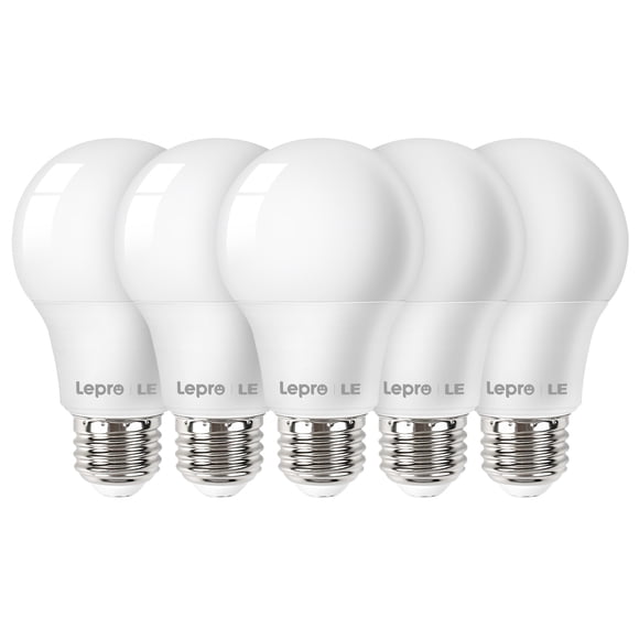 Lepro Ampoule DEL, Équivalent de 60 Watts, 9 W 800 Lm 5000 K Blanc Lumière du Jour Ampoule DEL, Ampoule Non Dimmable, Base Standard A19 E26, Durée de Vie de 10 000 Heures, 5 Paquets