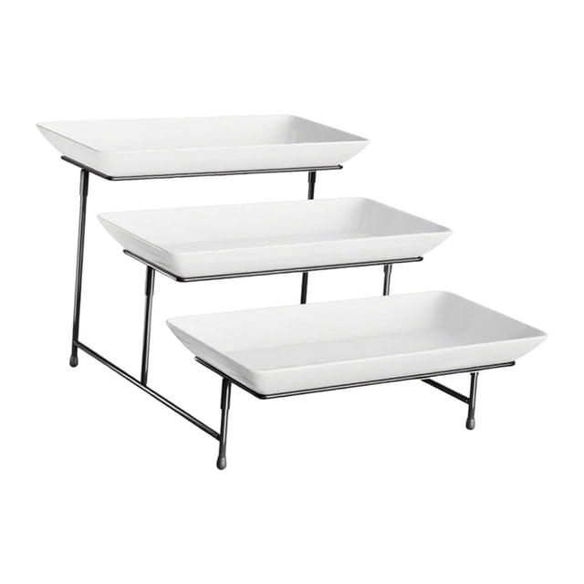 Lipstore 3 Tier Rectangular Serving Platter Stand Set Tiered Serving Tray for Dessert Black
