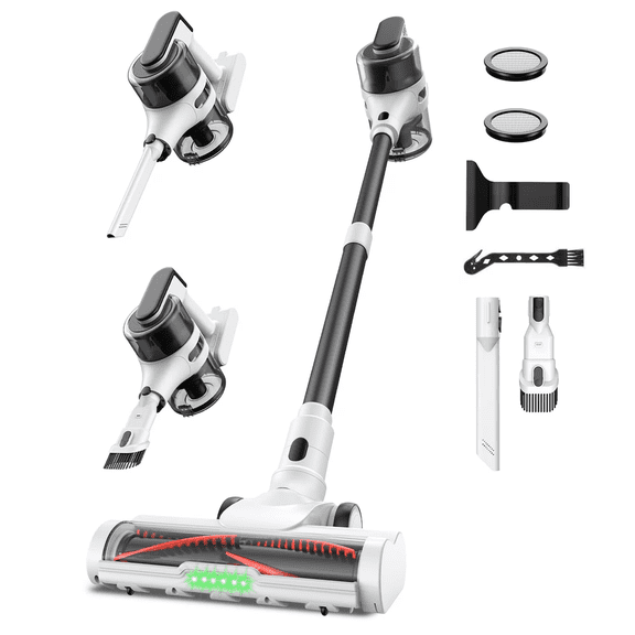 Moosoo Cordless Stick Vacuum Cleaner, 23KPa Suction, Cordless Vacuum with Anti Tangle LED Headlight Brushless, Lightweight Vacuum Cleaner, Ideal for Hardwood Floors, and Home