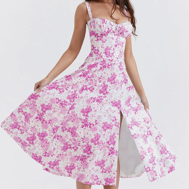 Robe Midi Bandage Femme Imprimé Floral Mode Sans Manches Vestidos