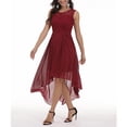 thumbnail image 4 of Pompotops Robe de Demoiselle d'Honneur Hi-Lo en Dentelle Florale pour Femme Sans Manches Robe Longue Formelle de Mariage, 4 of 8