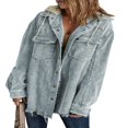 thumbnail image 1 of Womens Corduroy Shacket Jacket Long Sleeve Button Down Color Block Hooded Coat with Pockets, 1 of 7
