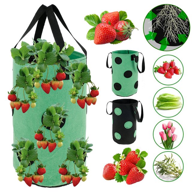 AMERTEER Strawberry Planting Pot Container Plant Grow Bags Home Hanging Strawberry Planter Growing Bags