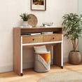 thumbnail image 2 of Costway Bureau d'Ordinateur Roulant Extensible de 39,5 Pouces avec Tablette pour Moniteur, Surface à 2 Niveaux, 2 Tiroirs, Naturel, 2 of 10