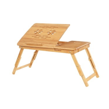 SONGMICS Bamboo Laptop Desk, Serving Bed Tray, Breakfast Table, Tilting Top with Drawer