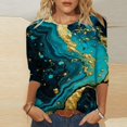 thumbnail image 2 of FAIWAD Femmes Bloc de Couleur 3/4 Chemises Col Rond Blouses Décontractées Élégantes Grande Taille Tunique de Sortie, 2 of 5