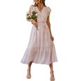 thumbnail image 2 of Women's Floral Boho Dress Wrap V Neck Short Sleeve Belted Ruffle Hem A-Line Flowy Maxi Dresses, 2 of 14