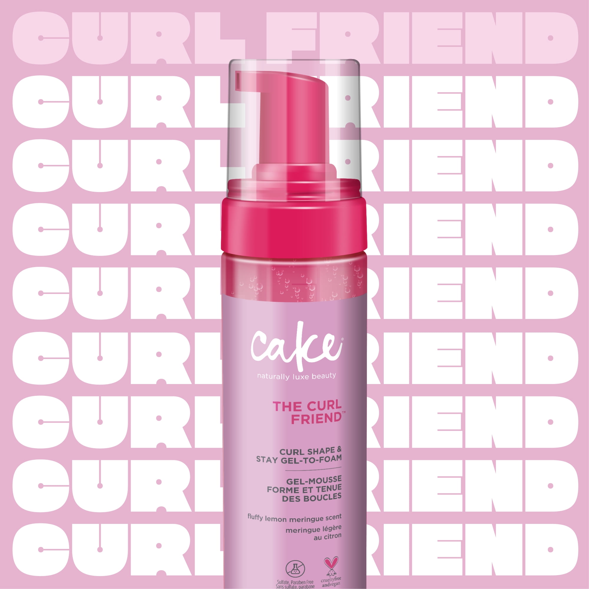 Cake Beauty Gel-to-Foam Curl Styler, The Curl Friend High Hold & Definition - Frizz Protection- Infused with Coconut Oil & Shea Butter - For Curly Hair- 6.8 fl oz