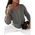 thumbnail image 3 of LUXUR Women Chunky Knitted Sweaters Knitwear Chic Pullover Grey M, 3 of 4