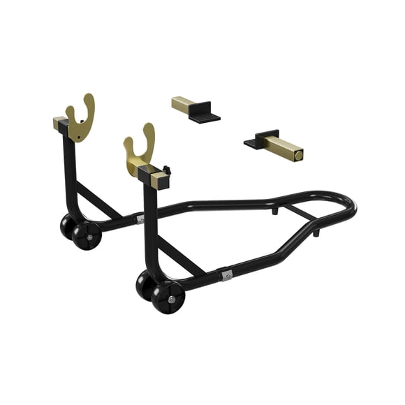 Béquille de Paddock de Moto, Support de Levage de Roue Arrière, Béquille de Moto Robuste Réglable 450 Lb avec Fourches en U et en L pour l'Entretien et le Rangement, Noir, une Pièce, avec Gants