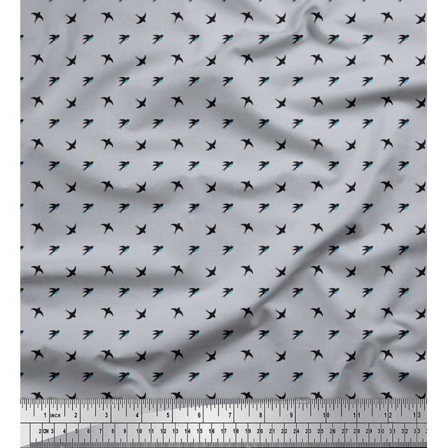 Soimoi Velvet Fabric Swallow Bird Small Decor Fabric Printed Yard 58 Inch Wide