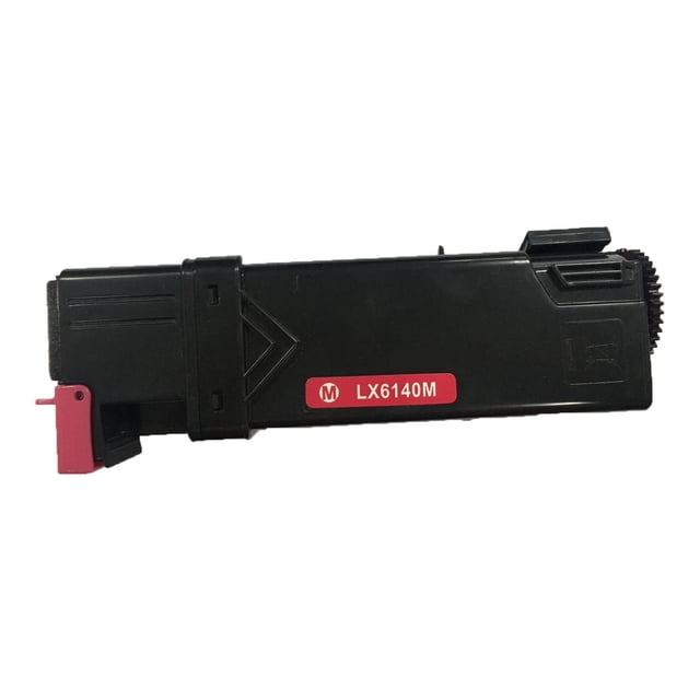 L-ink Compatible Xerox 6140 Magenta Toner Cartridge (106R01478) shown in side profile with a black rectangular body, magenta tab, and red LX6140M label. Compatible with Phaser 6140 printers, it offers ISO-certified quality and a 2000-page yield for sharp magenta laser prints.