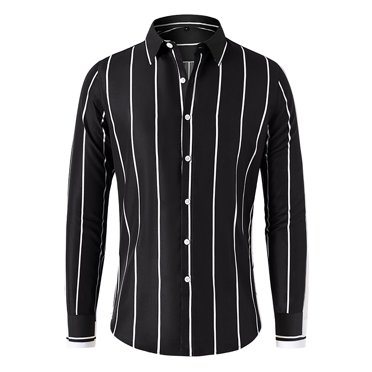 Cathalem Chemise de Jeu de Quilles Vintage pour Homme, Unie, Coupe Ajustée, Manches Longues, Col Mandarin, Chemises Habillées, Noir G