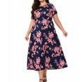 thumbnail image 4 of Ovzne Robes pour Femmes Robe pour Femme Robe d'Été Grande Taille Imprimée Col Rond Manches Courtes Robe Décontractée avec Poches Robe de Vacances Manches Courtes Imprimée Liquidation, 4 of 6