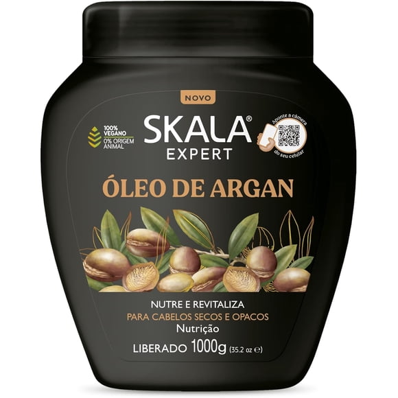 SKALA Expert Argan Oil Hair Treatment Cream - Deep Repair Mask & Conditioner - With Moroccan Argan Oil & Vitamin E to Restore Shine & Elasticity - Vegan Brazilian Hair Care - 1kg (35.2 oz)