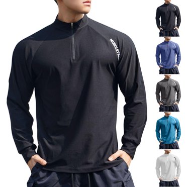 QIPOPIQ Chandail anti-UV UPF 50+ pour Homme à Fermeture Éclair 1/4, Manches Longues, Maillot Dermoprotecteur Léger pour Randonnée, Entraînement, Course, Chandail à Enfiler, Liquidation