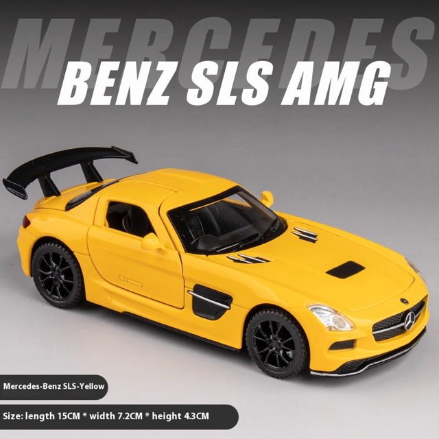 Diecast 1:32 Mercedes Benz SLS AMG Alloy Super Sports Car Model Simulation Sound And Light Toy Holiday Gift For Friends Collect Yellow