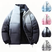 Lovzfmll Gradient Puffer Jacket for Men, Thickened Winter Coat, Stand Collar Zip Front, Quilted, Winter Jackets, Men's Color Block Outerwear