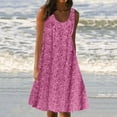 thumbnail image 2 of Mrat Robe Courte à Imprimé Floral pour Femmes, Tenue d'Intérieur, Col Rond, Sans Manches, Grande Taille, Robe de Nuit, Robes Décontractées pour Femmes P-108 Rose-A L, 2 of 8