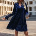 thumbnail image 4 of Meichang Robe en Velours pour Femme à Col en V, Manches Longues, Coupe Trapèze, à Volants Superposés, Mini, Fluide, Style Babydoll, Robe Formelle pour Mariage, Fête, Cocktail, 4 of 9