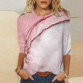 thumbnail image 2 of FAIWAD Femmes Bloc de Couleur 3/4 Chemises Col Rond Blouses Décontractées Élégantes Grande Taille Tunique de Sortie, 2 of 5