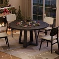 thumbnail image 3 of Farmhouse Style Round Dining Table for 4-6 - Sturdy Wooden Cross Base - Modern Space-Saving Table for Kitchen, Dining Room or Apartment - 47 Inch Wood Grain Black Table - Color: Wood Grain Black, 3 of 8