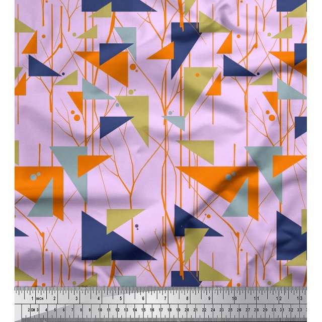 Soimoi Poly Georgette Fabric Dot,Branches & Triangle Geometric Print Fabric by The Yard 52 Inch Wide