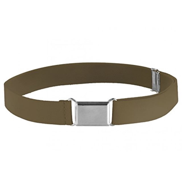 Kids Elastic Adjustable Strech Belt With Silver Square Buckle - Olive
