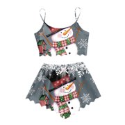 GDREDA Womens Sleepwear Ladies' Christmas 2024 Cartoon Snowman Shorts Pajama Set Women Pajama Sets pyjamas Grey,S
