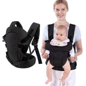 Porte-bébé Nouveau-né Soft Porte-enfant Sling Wrap Design ergonomique 4 en 1 Nouveau-né à Toddler 7-45lbs(3-48 mois)Porte-bébé avant et arrière pour hommes papa maman-Noir